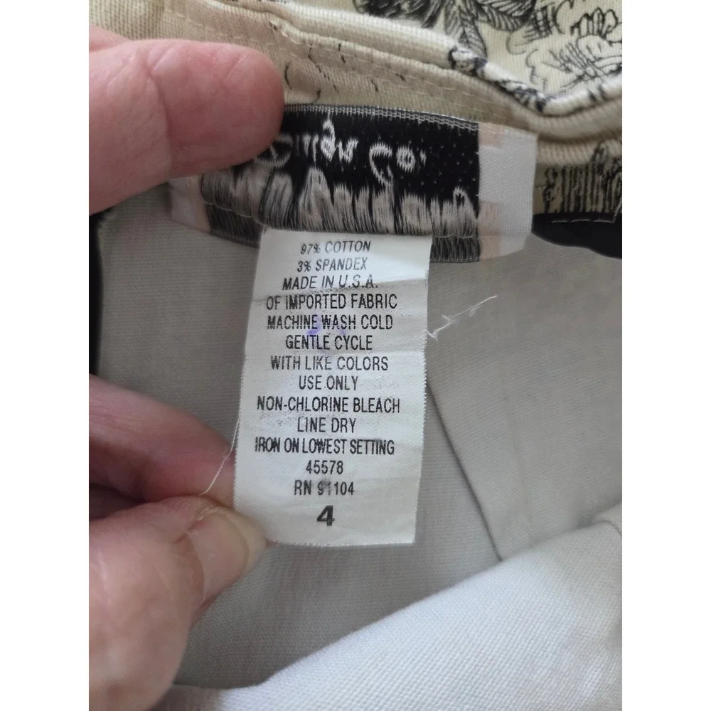 VTG New York City Design Co Toile de Jouy Pencil Skirt Cream Black Cotton Size 4